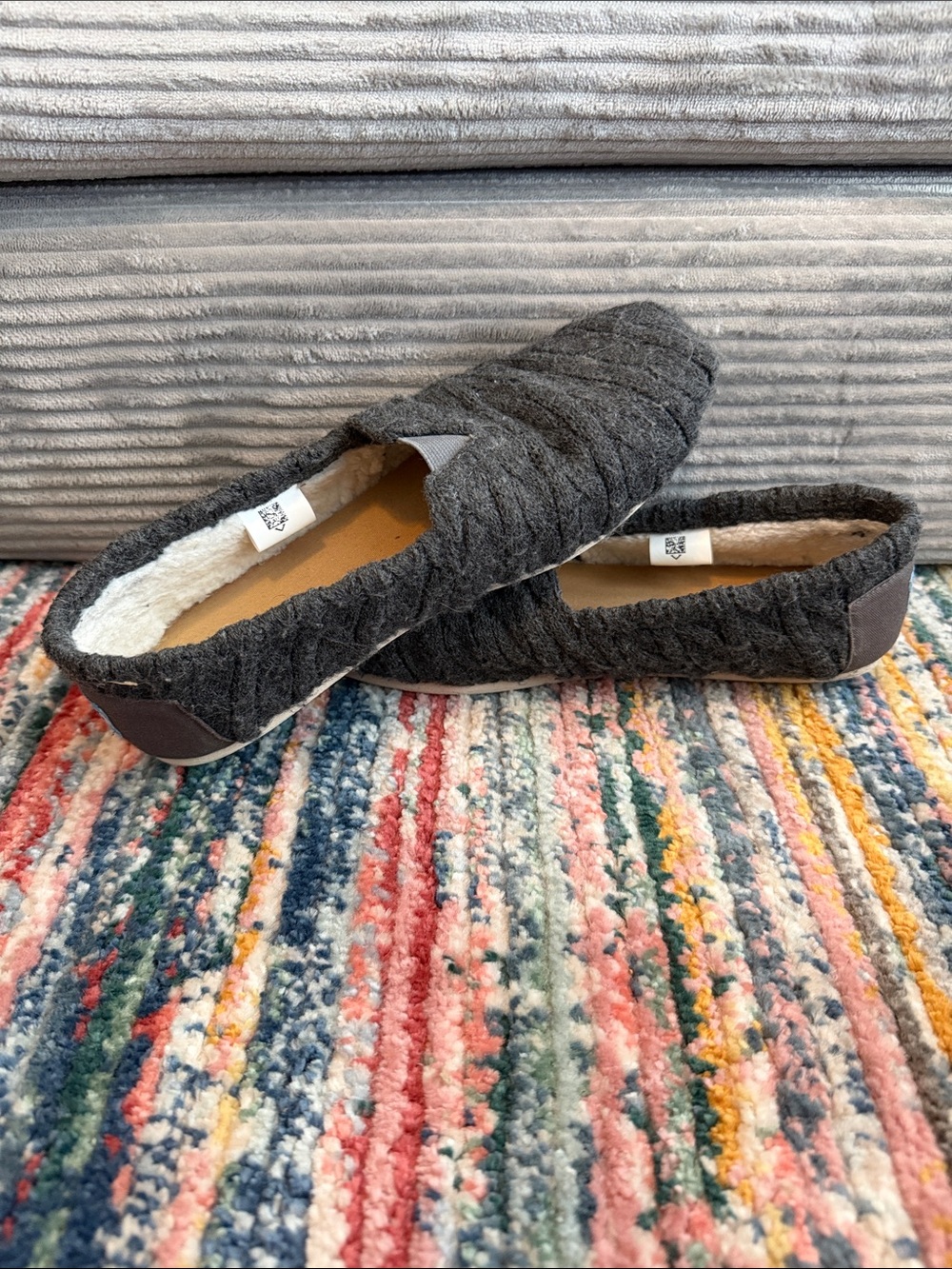 Toms Quilted Charcoal Cable Knit Gray Slip-On Loafers